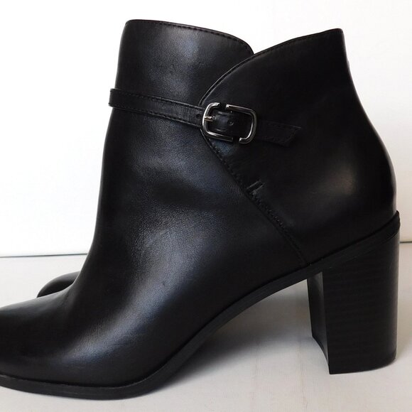 Black Leather Booties Ankle Boots Size 9.5 Block Heel Alfani Step Flex Zipper - Picture 3 of 10